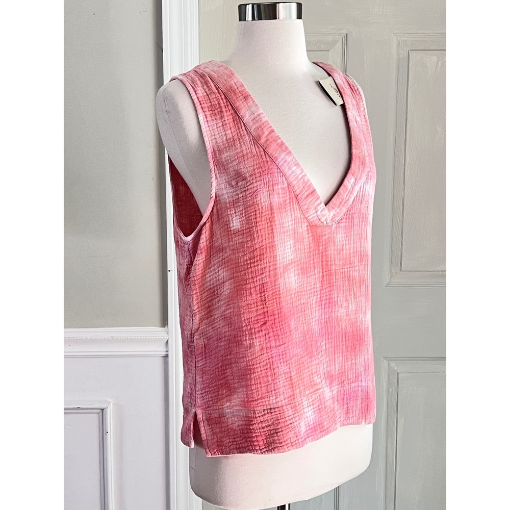 Faherty Tank Top Womens Gauze Organic Cotton V-Neck Pink Tie Dye Coastal Boho